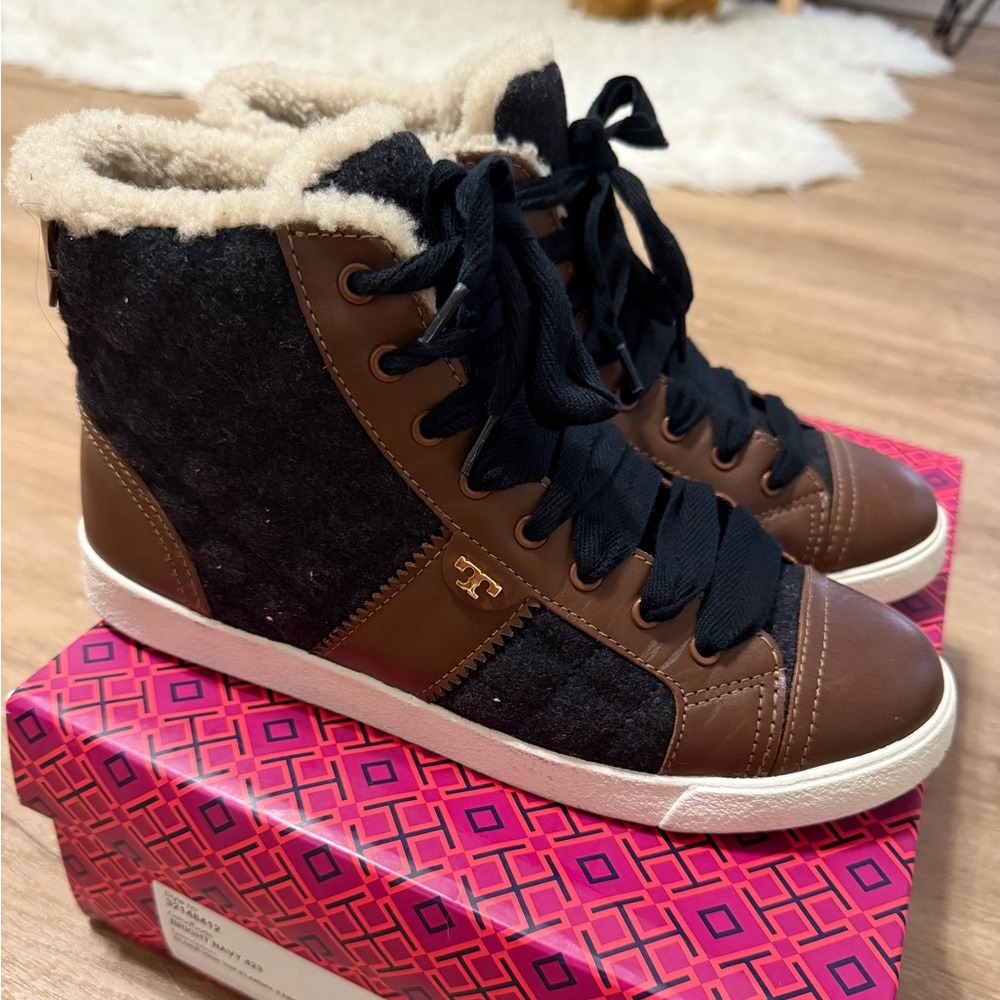 Tory Burch Black and Brown Oliver High-Top Sneakers